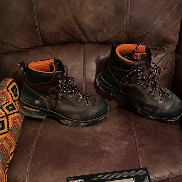 Timberland PRO Men\'s Dark Brown and Orange Boots 9.5 W Steel Toe main image 4